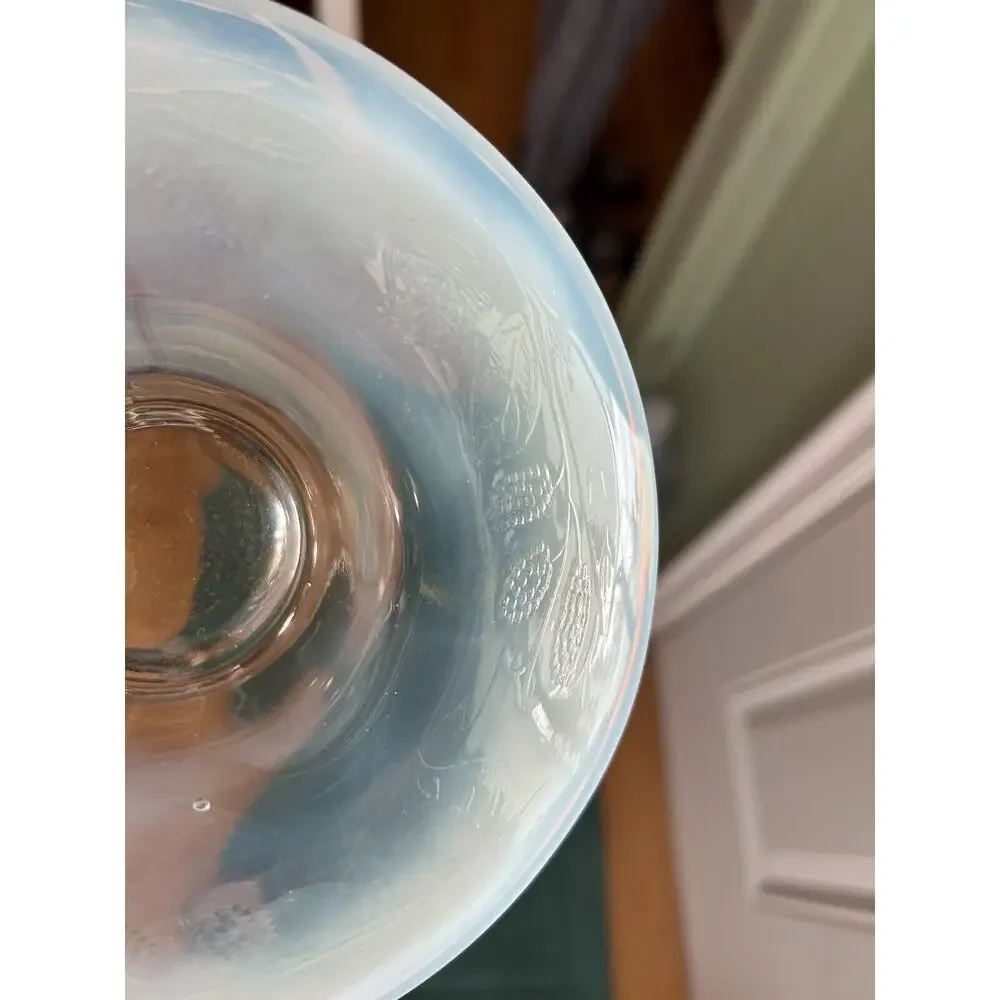 Antique Glass Foval Style Translucent Pearl Opalescent White Fluted Bowl 6 1/4